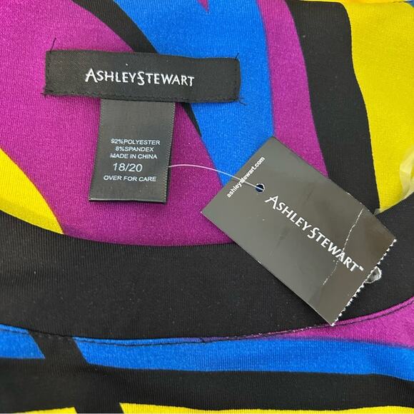 Ashley Stewart Top 3/4 Sleeve Yellow Purple Blue Abstract Plus Size 18 20 - Picture 4 of 4